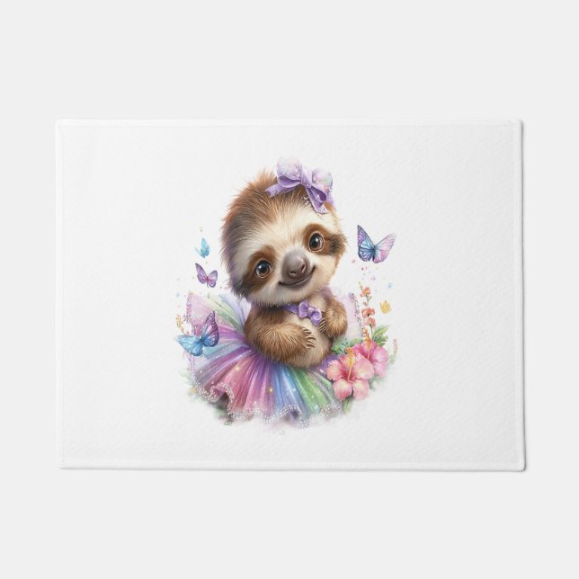 Sloth Shirt Safari Rainbow Summer Doormat (Front)