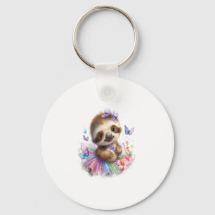 Sloth Shirt Safari Rainbow Summer Key Ring