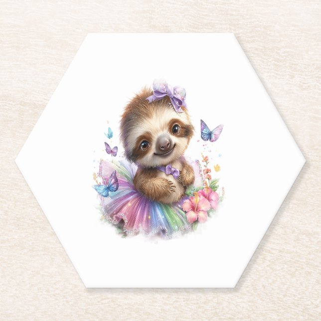 Sloth Shirt Safari Rainbow Summer Paper Coaster (Front)