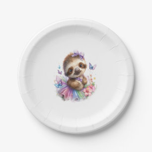 Sloth Shirt Safari Rainbow Summer Paper Plate