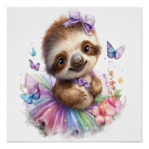 Sloth Shirt Safari Rainbow Summer Poster