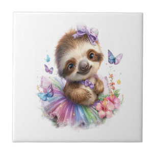Sloth Shirt Safari Rainbow Summer Tile