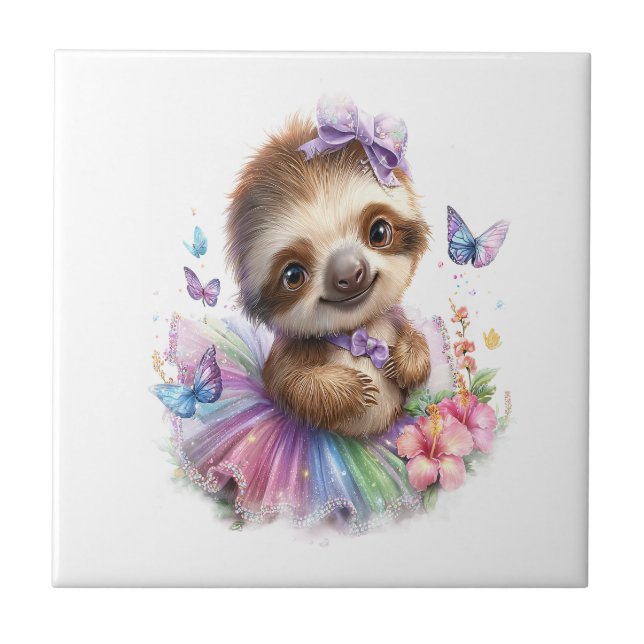 Sloth Shirt Safari Rainbow Summer Tile (Front)