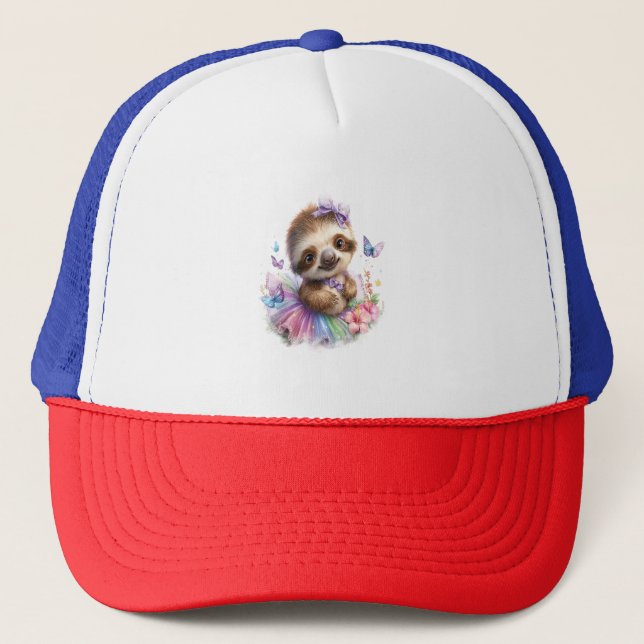Sloth Shirt Safari Rainbow Summer Trucker Hat (Front)