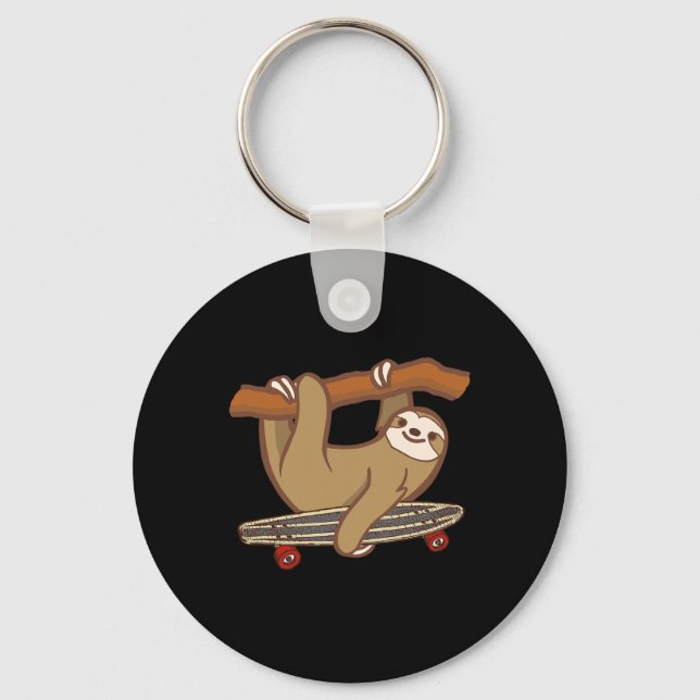 Sloth Skateboard Slothful Skateboarding  Key Ring (Front)