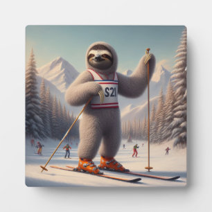 Sloth Skiing Plaque