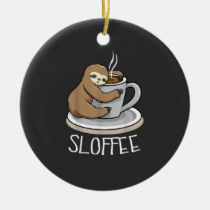 Sloth Sleep at Cup of Coffee Funny Sloth Sloffee T Ceramic Tree Decoration