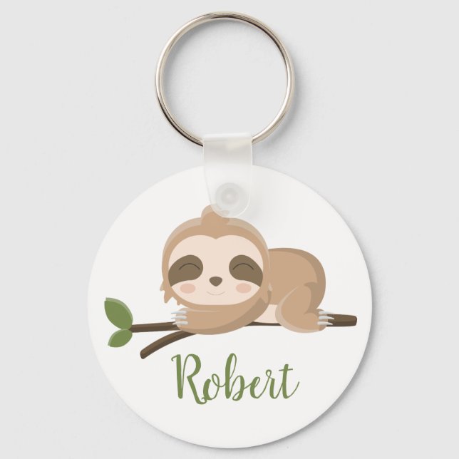 Sloth sleeping custom name key ring (Front)