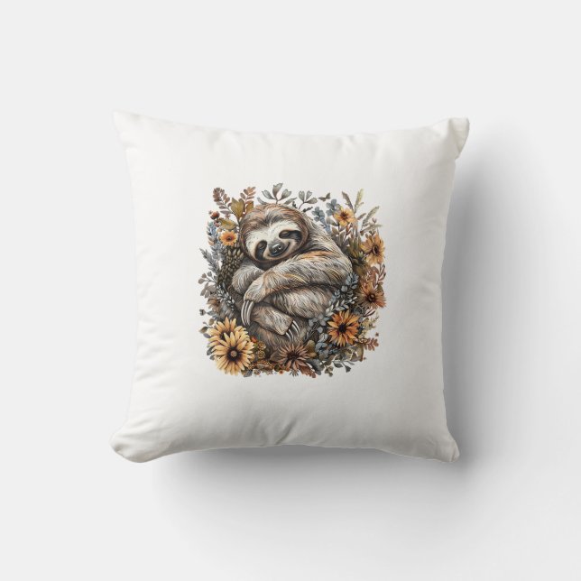 Sloth Sleeping Floral Sleepy Sloth Napping Sleepin Cushion (Front)