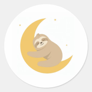 Sloth Sleeping on Golden Moon Classic Round Sticker