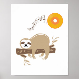 Sloth Sleeping on Music Vinyl Record Sun Poster