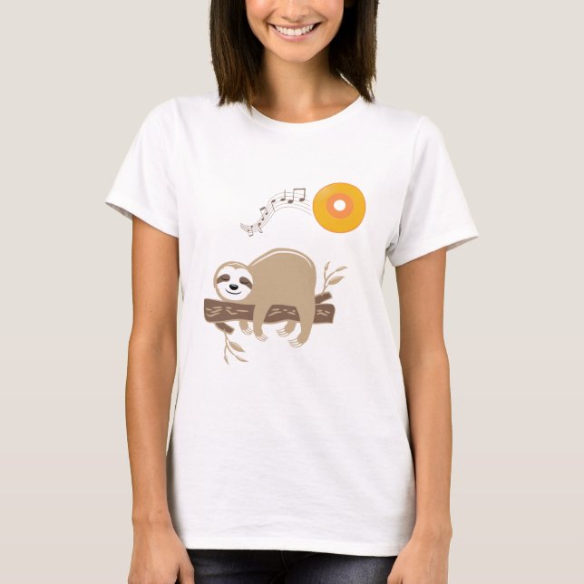Sloth Sleeping on Music Vinyl Record Sun T-Shirt (Front)