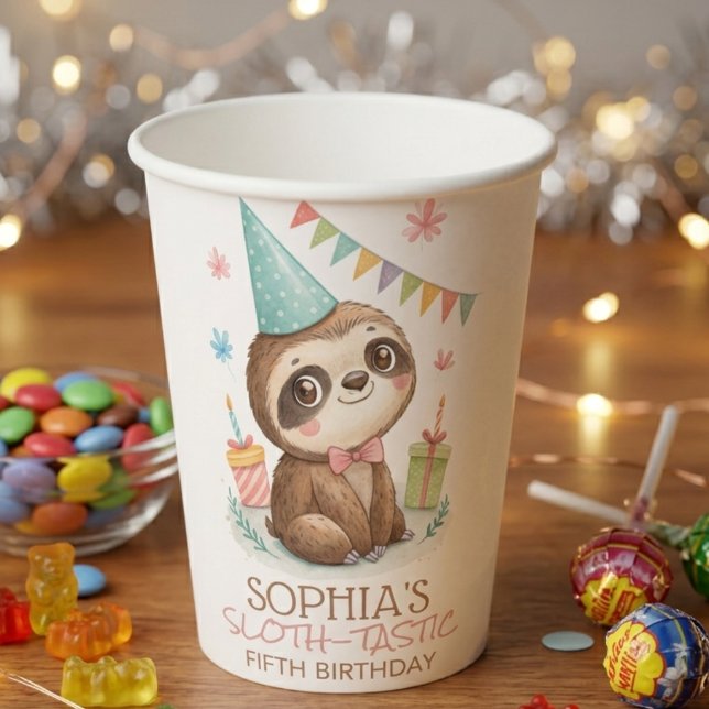 Sloth sloth-tastic kids birthday paper cups (Creator Uploaded)