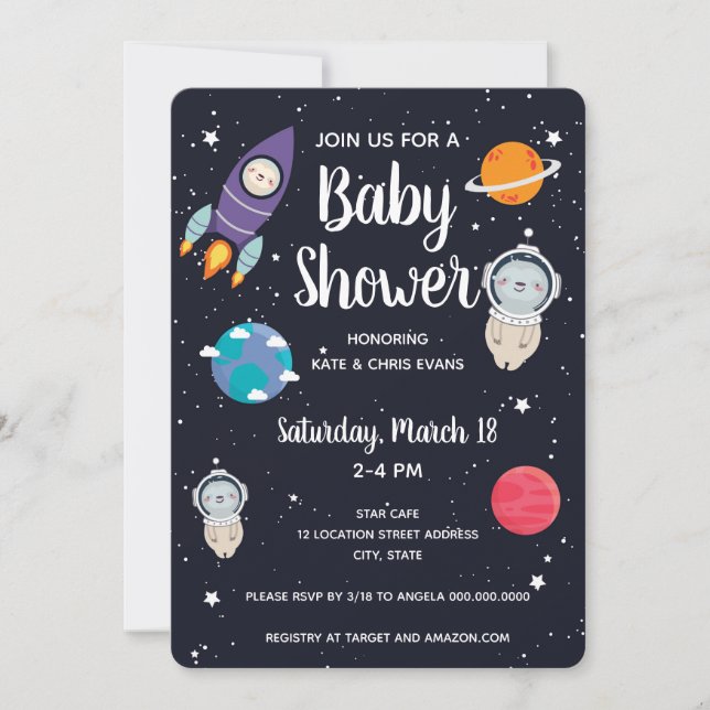 Sloth Space Navy Galaxy Baby Shower Invitation (Front)