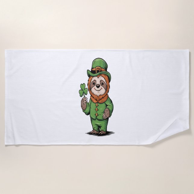 Sloth St Patrick's Day Irish Lucky Beach Towel (Front)