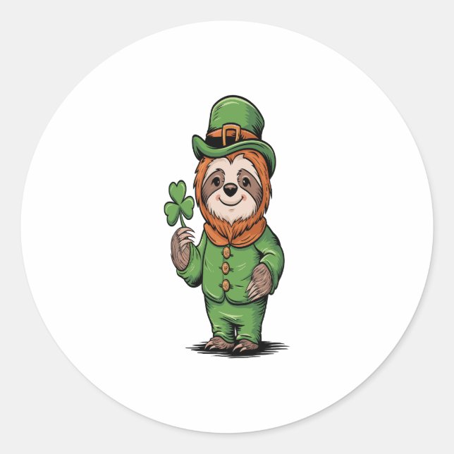 Sloth St Patrick's Day Irish Lucky Classic Round Sticker (Front)