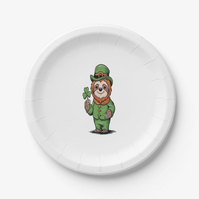 Sloth St Patrick's Day Irish Lucky Paper Plate (Front)