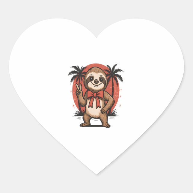 Sloth Summer Beach Rocking Heart Sticker (Front)