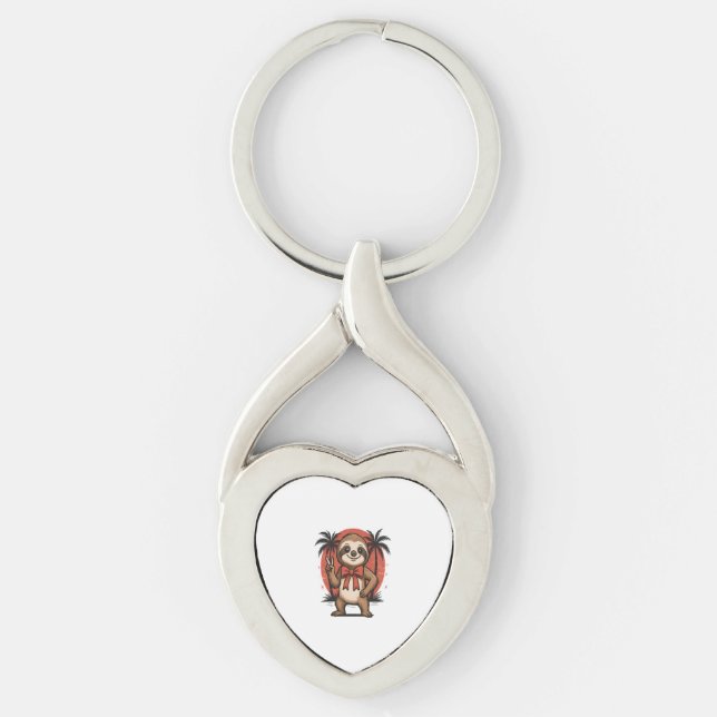Sloth Summer Beach Rocking Key Ring (Front)