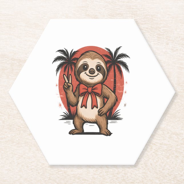 Sloth Summer Beach Rocking Paper Coaster (Front)