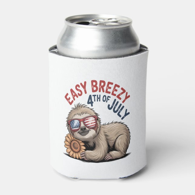 Sloth Sunflower 4th of July Can Cooler (Can Front)