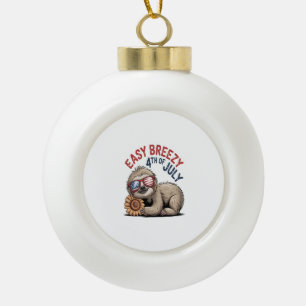Sloth Sunflower 4th of July Ceramic Ball Christmas Ornament