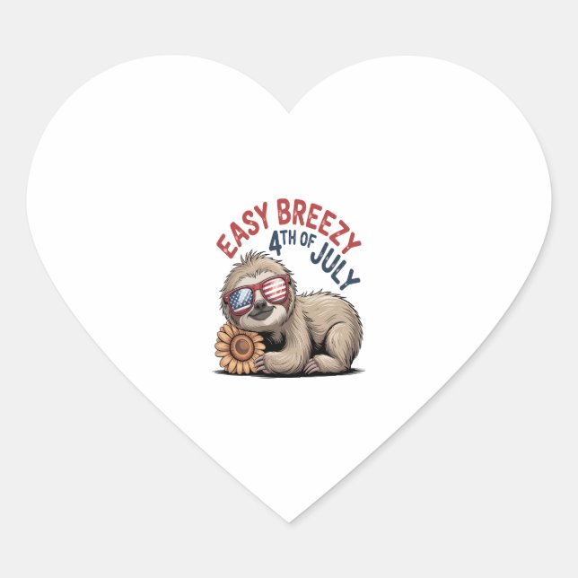 Sloth Sunflower 4th of July Heart Sticker (Front)