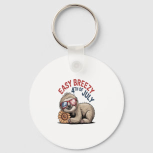 Sloth Sunflower 4th of July Key Ring