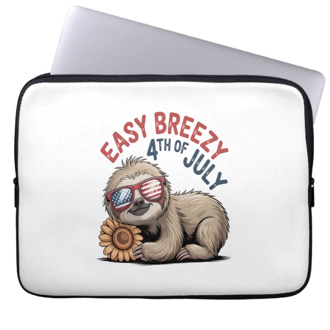 Sloth Sunflower 4th of July Laptop Sleeve (Front)