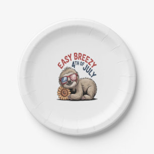Sloth Sunflower 4th of July Paper Plate