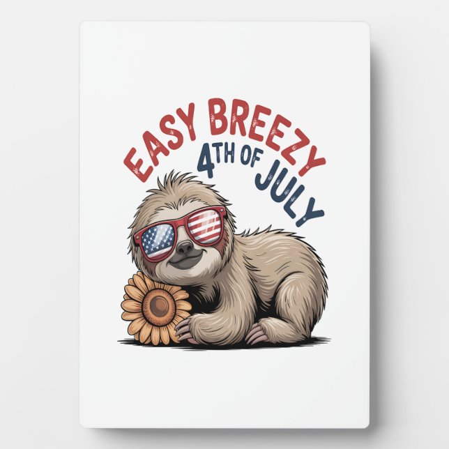 Sloth Sunflower 4th of July Plaque (Front)