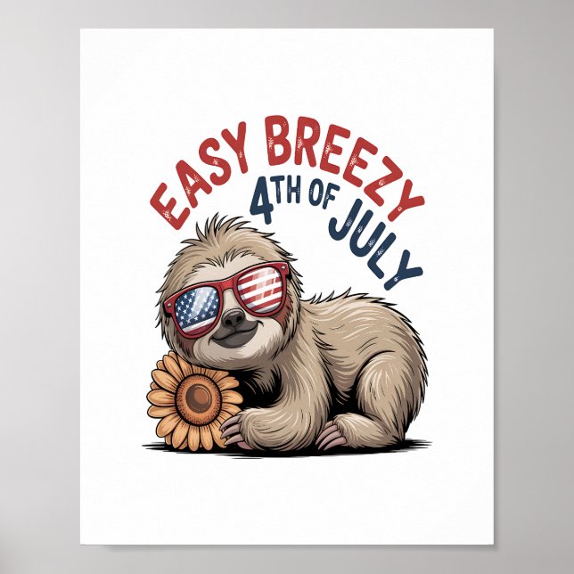 Sloth Sunflower 4th of July Poster (Front)
