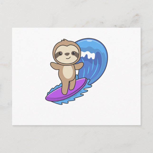 Sloth Surf Waves Riding Sweet Sloths Postcard (Front)