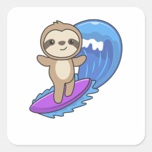 Sloth Surf Waves Riding Sweet Sloths Square Sticker