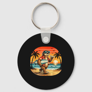 Sloth Surfboarder Hawaii Wave Surfing Beach Key Ring