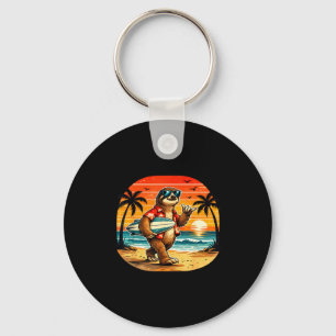 Sloth surfboarder hawaii wave surfing beach key ring