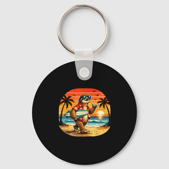 Sloth surfboarder hawaii wave surfing beach key ring (Front)