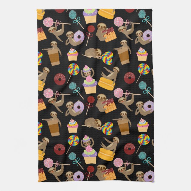 Sloth Sweet Treats Pattern Tea Towel (Vertical)