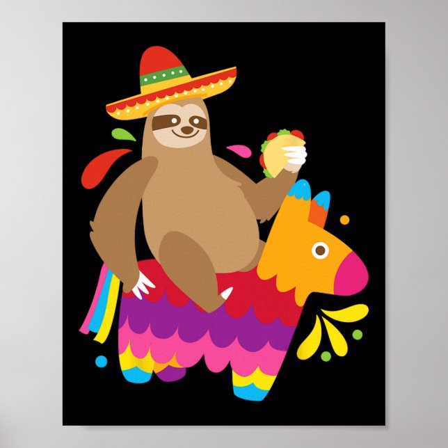 Sloth Taco Pinata Cute Mexican Fiesta Party Animal Poster (Front)