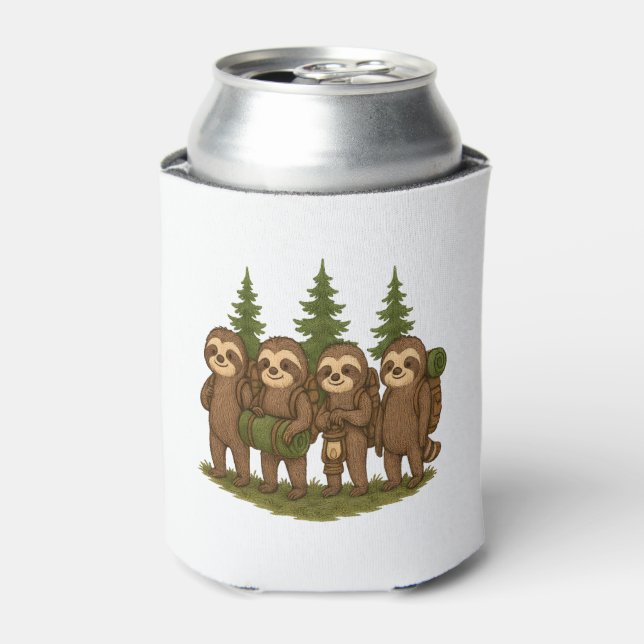 Sloth Team Sloth Hiking Camping Can Cooler (Can Front)