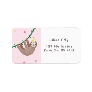 Sloth theme birthday with yellow & white polka dot label