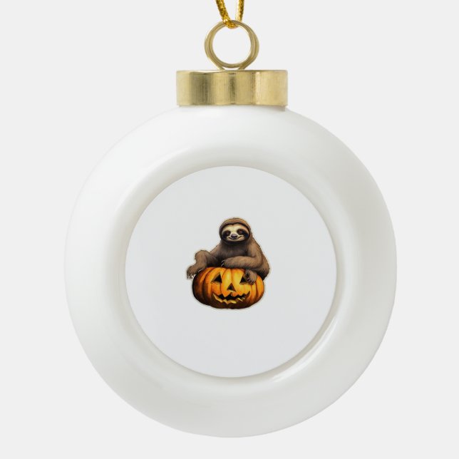 Sloth themed halloween Oversized T-Shirt Ceramic Ball Christmas Ornament (Front)