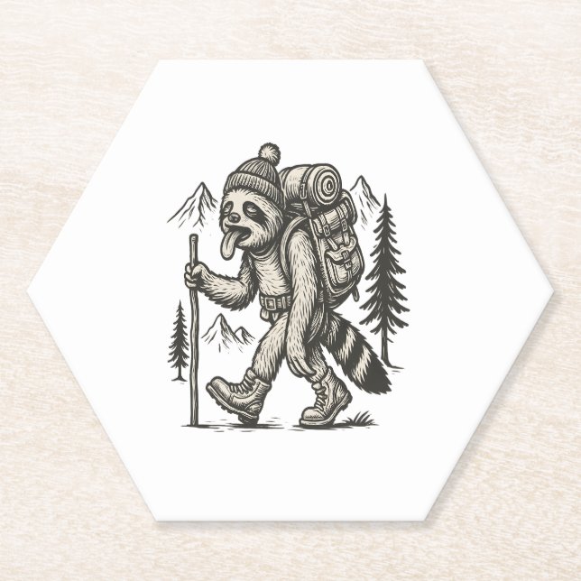 Sloth Tired Sloth Hiking Paper Coaster (Front)