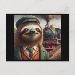 Sloth Train Engineer Postcard