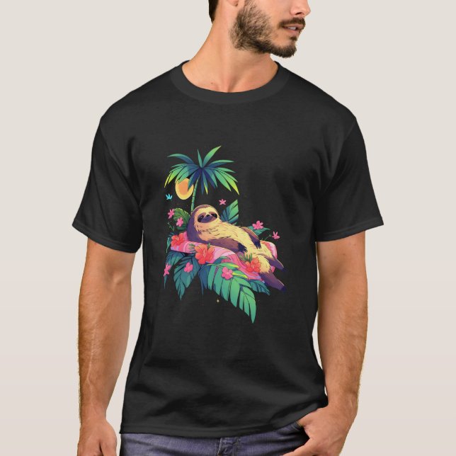 Sloth Tropical Beach Sea Summer Vacation Lazy Slot T-Shirt (Front)