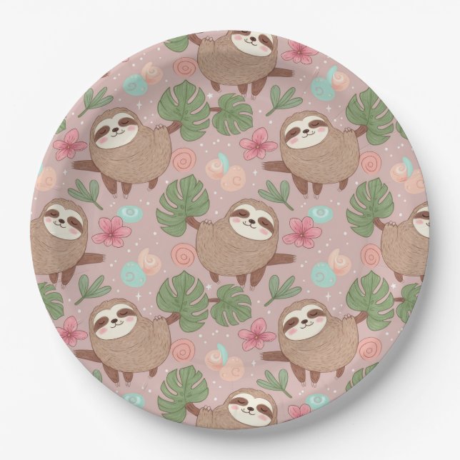 Sloth Tropical Dream Paper Plate (Front)