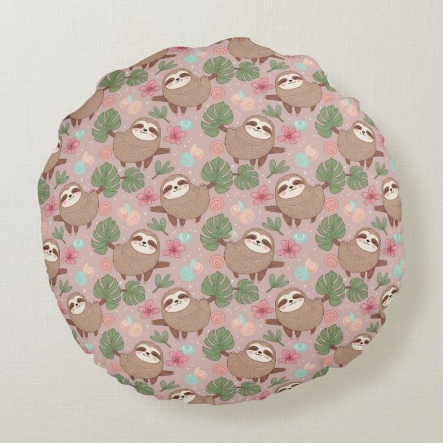 Sloth Tropical Dream Round Cushion (Back)