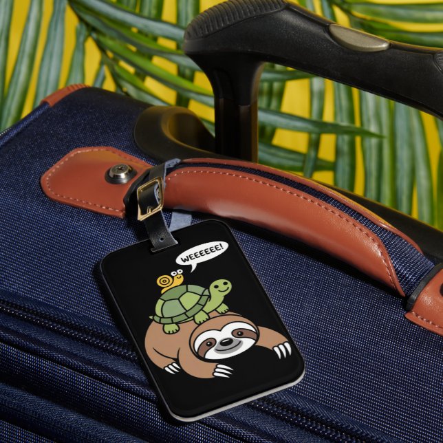 Sloth Turtle Snail Piggyback Animal Running Wild  Luggage Tag (Front Insitu 1)