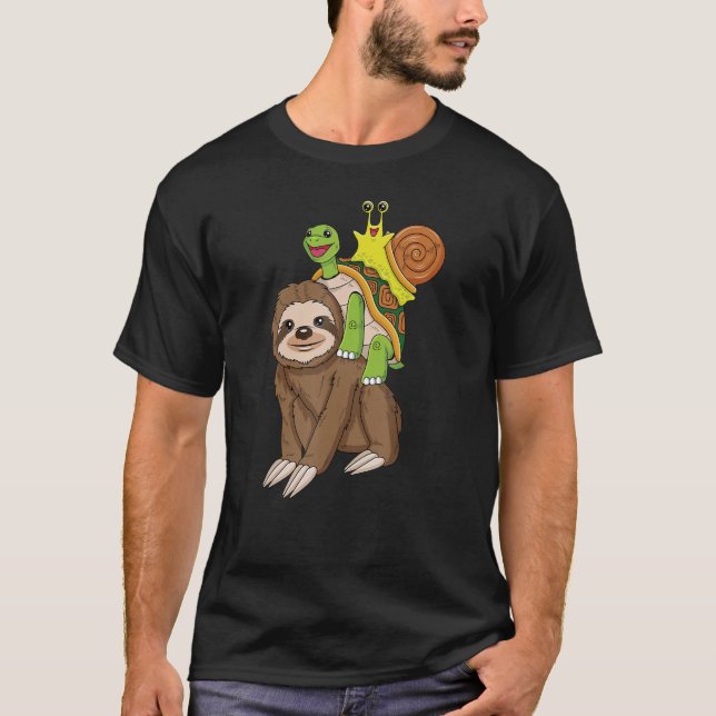 Sloth Turtle Snail Piggyback Running Riding Team 1 T-Shirt (Front)