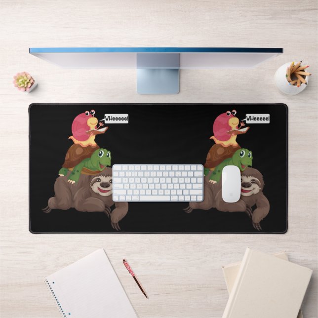 Sloth Turtle Snail Team Piggyback Slow Graphic Desk Mat (Office 1)